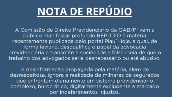 Trecho da nota de repúdio contra matéria publicada no portal Piauí Hoje