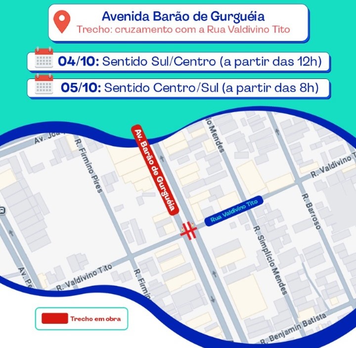 Confira os trechos que estarão interditados neste sábado (4) e domingo (5) na zona Sul de Teresina