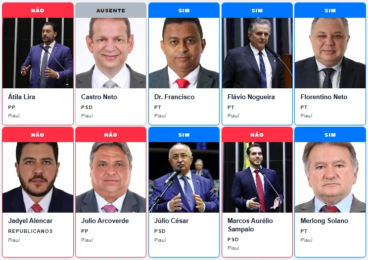 Placar da votação dos deputados do Piauí  no projeto sobre gratuidade da bagagem de até 23kg em voos comerciais