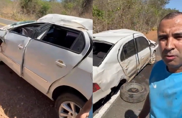 Sargento da PM mostra situação do carro após o grave acidente