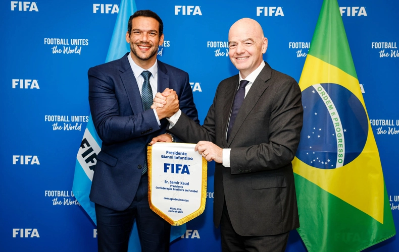 O presidente da CBF, Ednaldo Rodrigues, e o presidente da FIFA, Gianni Infantino se encontraram nos EUA
