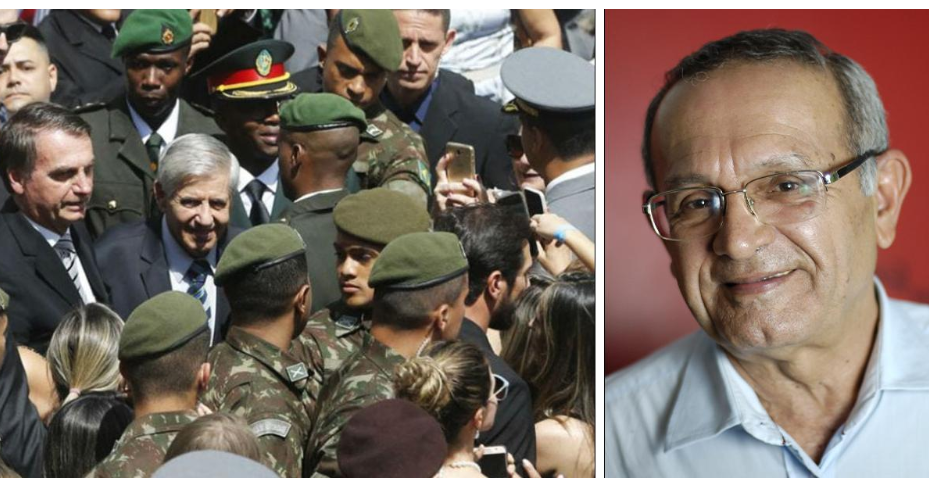 Bolsonaro, com General Heleno entre soldados; Manoel Domingos