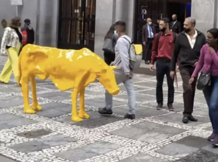 Vaca magra é instalada na frente Bolsa de Valores de São Paulo