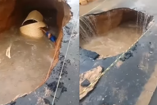 Homem cai dentro de cratera no bairro Dirceu