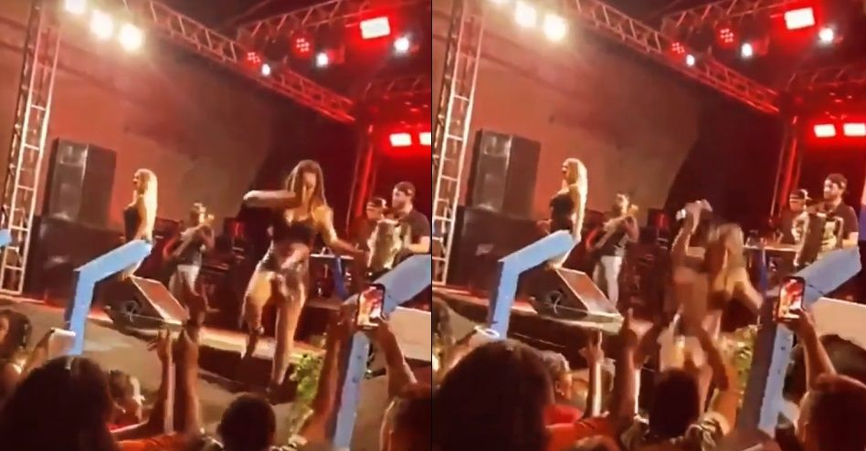 Cantora da banda Forró dos Plays cai do palco durante show no Piauí