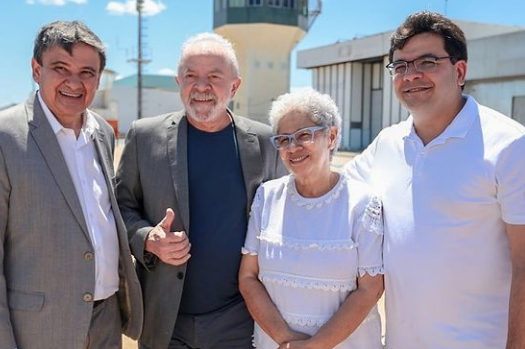 Regina Sousa, Wellington Dias e Rafael Fonteles recepcionam Lula em Teresina