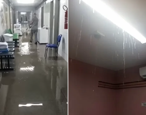 Hospital do Dirceu fica alagado após chuva