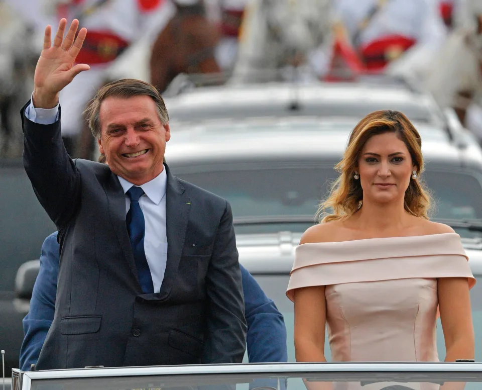 Bolsonaro e Michelle durante cerimônia de posse em 2019