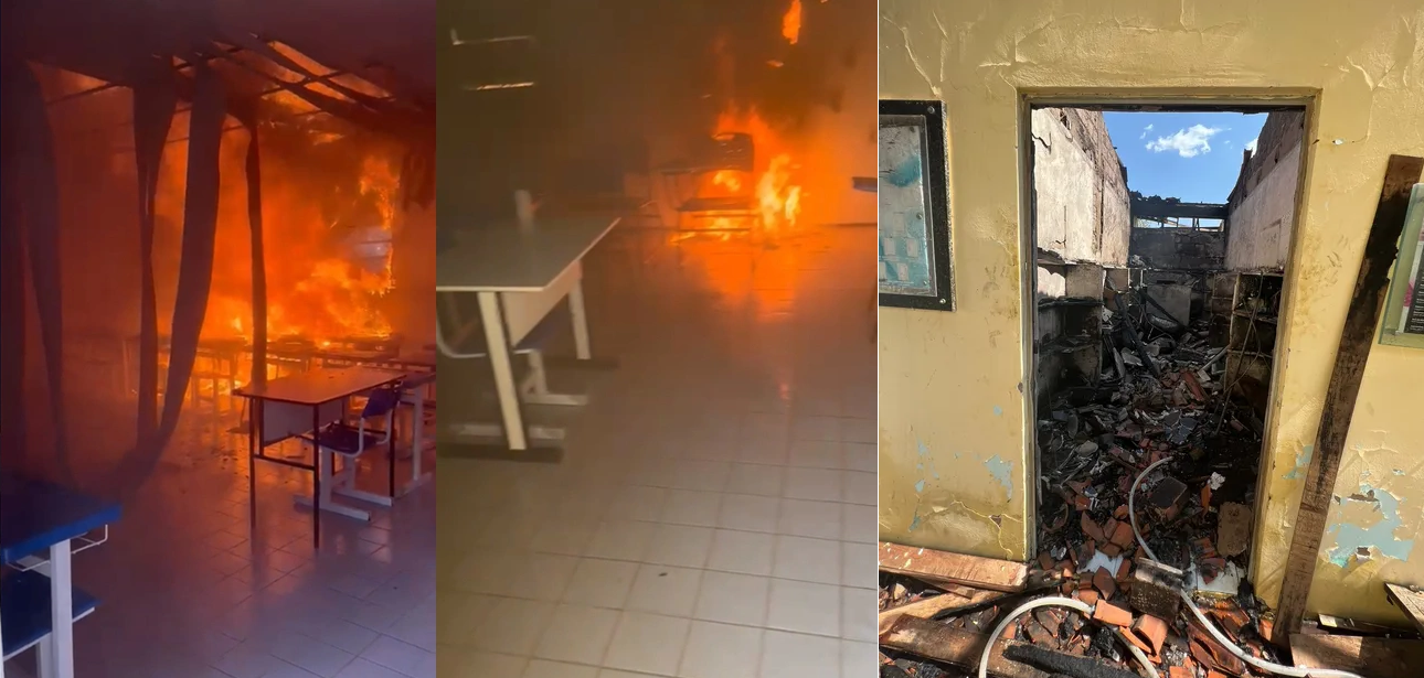 Salas de aulas são destruídas pelo fogo