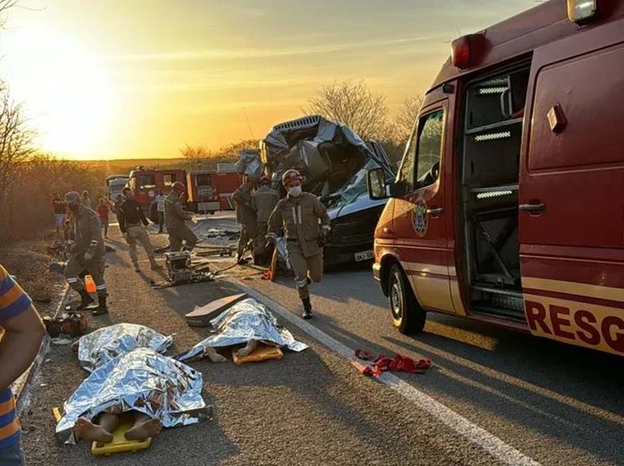 Sete pessoas morreram na colisão entre caminhão e van