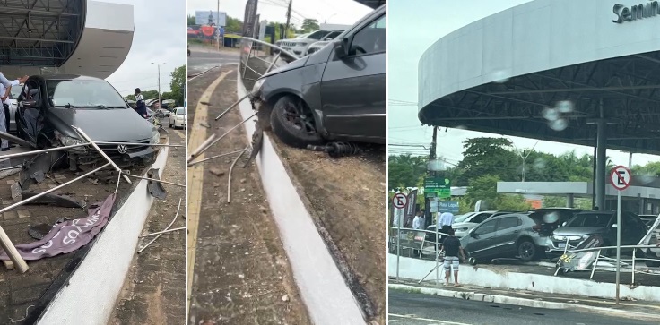 O carro bateu nas grades de proteção e parou