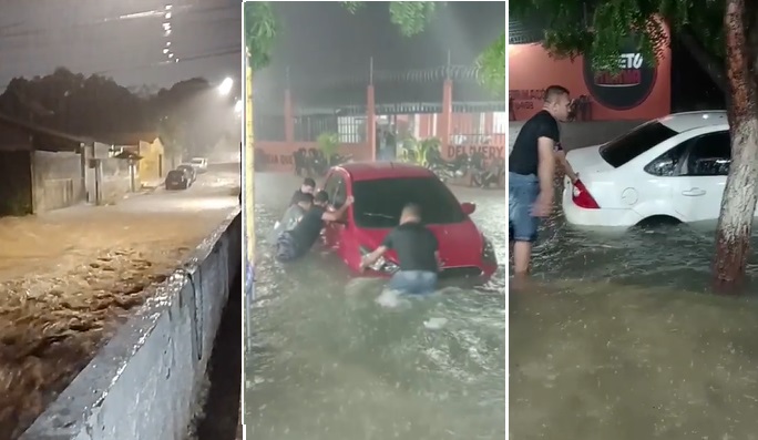 A água da chuva alagou ruas, invadiu casas e deixou carros submersos em Teresina