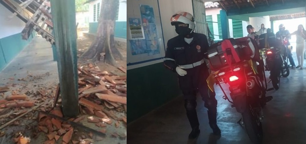 O telhado da escola desabou sobre uma aluna, que ficou levemente ferida