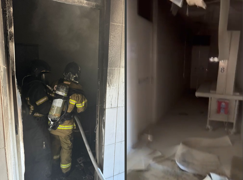 Corpo de Bombeiros apagando o incêndio na UFPI