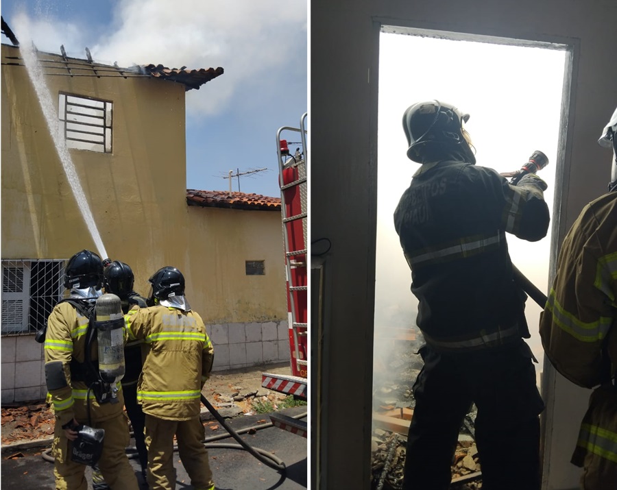 As chamas se concentravam no andar de cima da residência, onde funciona um salão de beleza