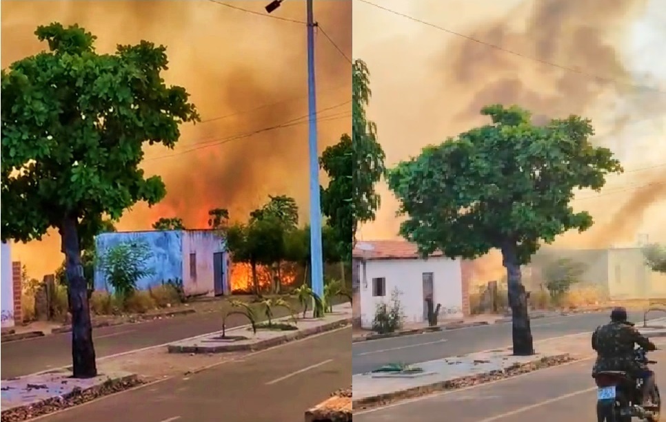 Fogo se aproximou de residências em Hugo Napoleão