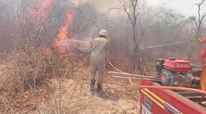 Corpo de Bombeiros durante combate a incêndio