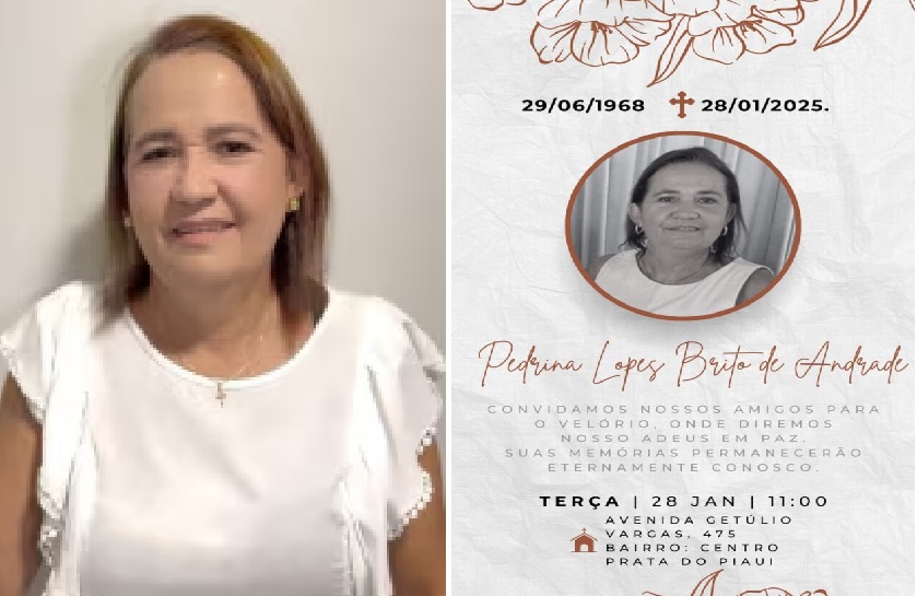 Morre a vice-prefeita de Prata do Piauí, Pedrina Lopes Brito de Andrade