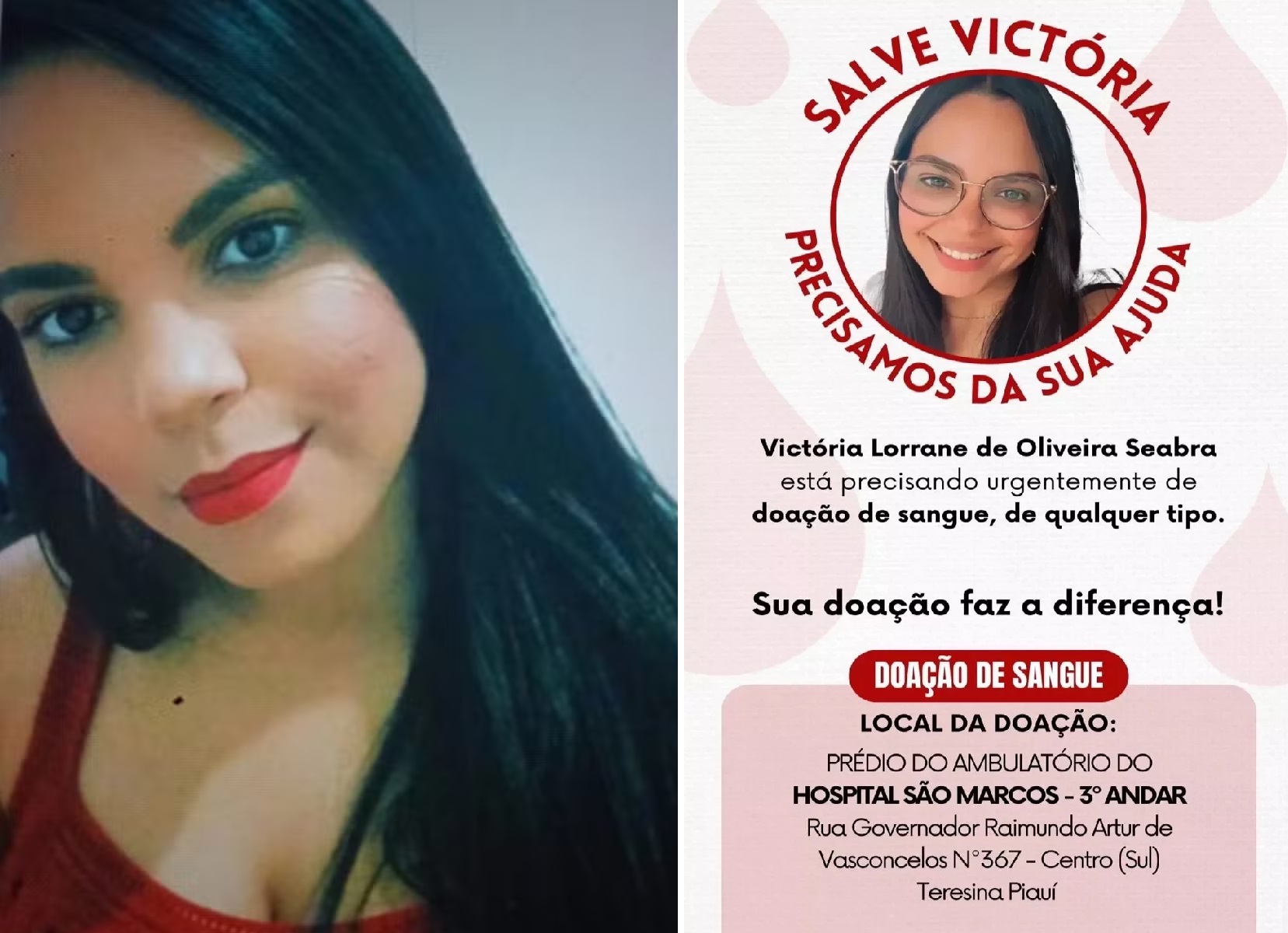 Victoria passou por uma cirurgia e precisa de doação de sangue