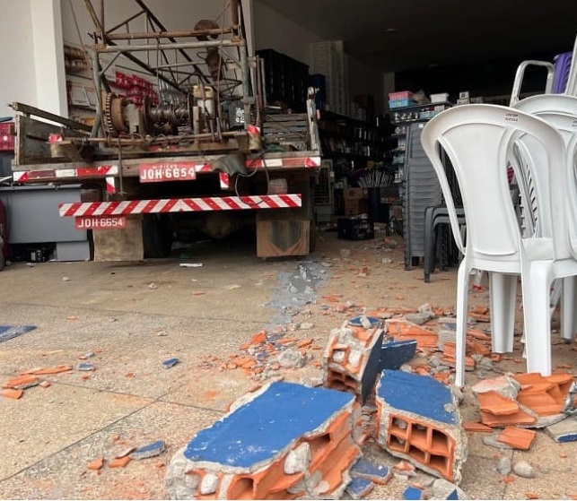 O caminhão apresentou problemas mecânicos e o motorista perdeu o controle do veículo