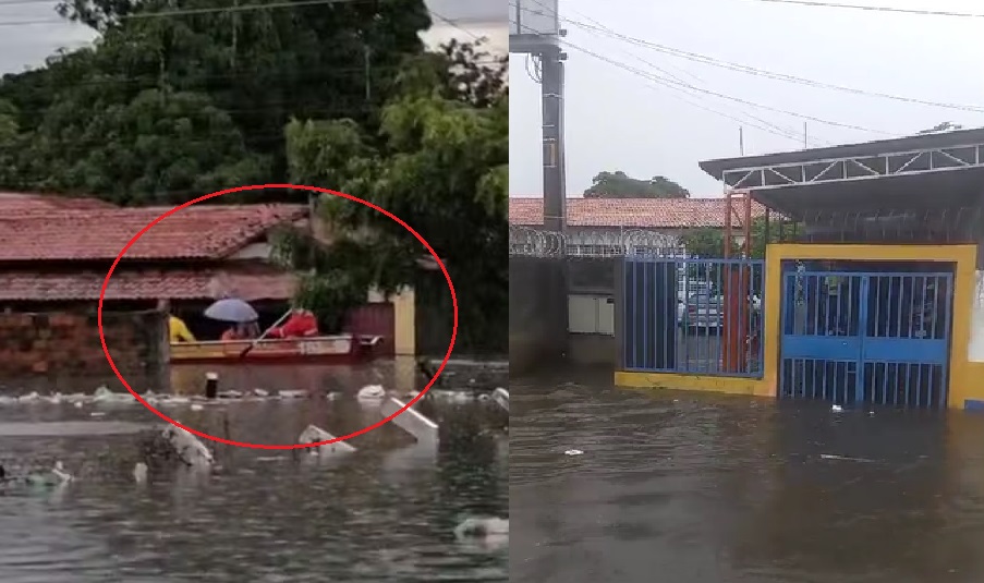 Moradores chegaram a usar uma canoa para se locomover nas ruas alagadas