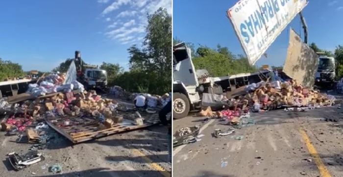 Caminhão tomba e bloqueia BR-343 em Buriti dos Lopes