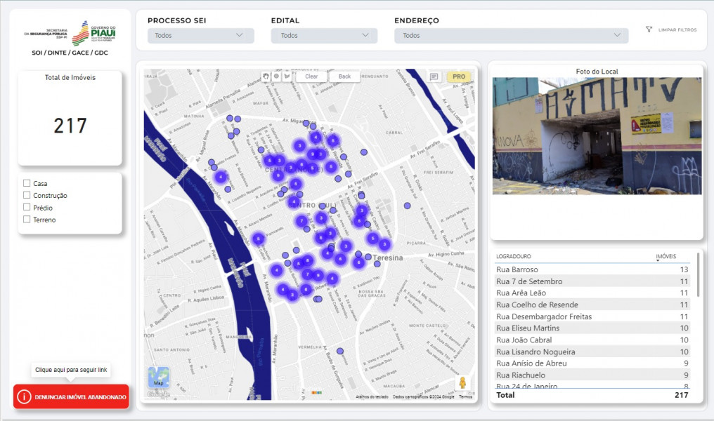 O painel mostra quais imóveis já foram mapeados pela secretaria e permite que a população adicione novos locais