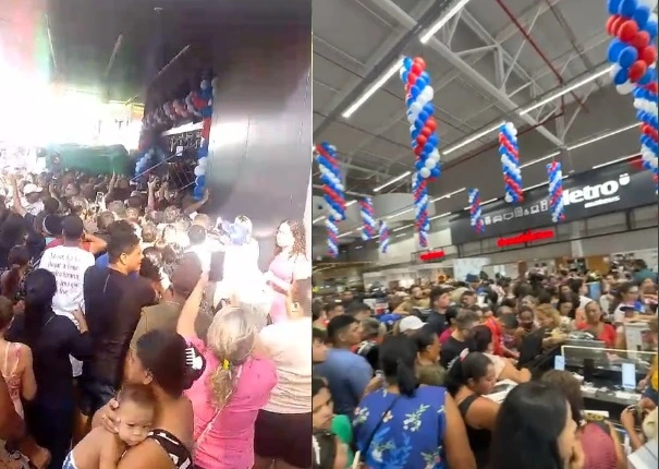 Tumulto e correria na inauguração da nova loja do Mateus em Teresina