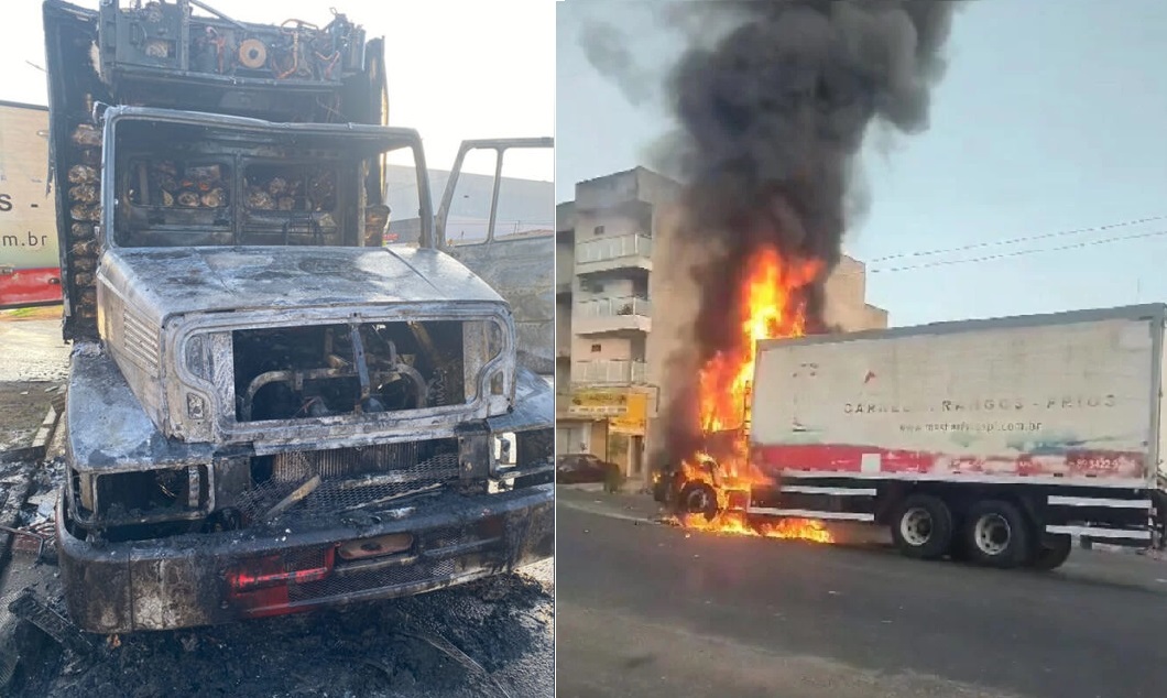 Caminhão carregado com carne pega fogo em Picos