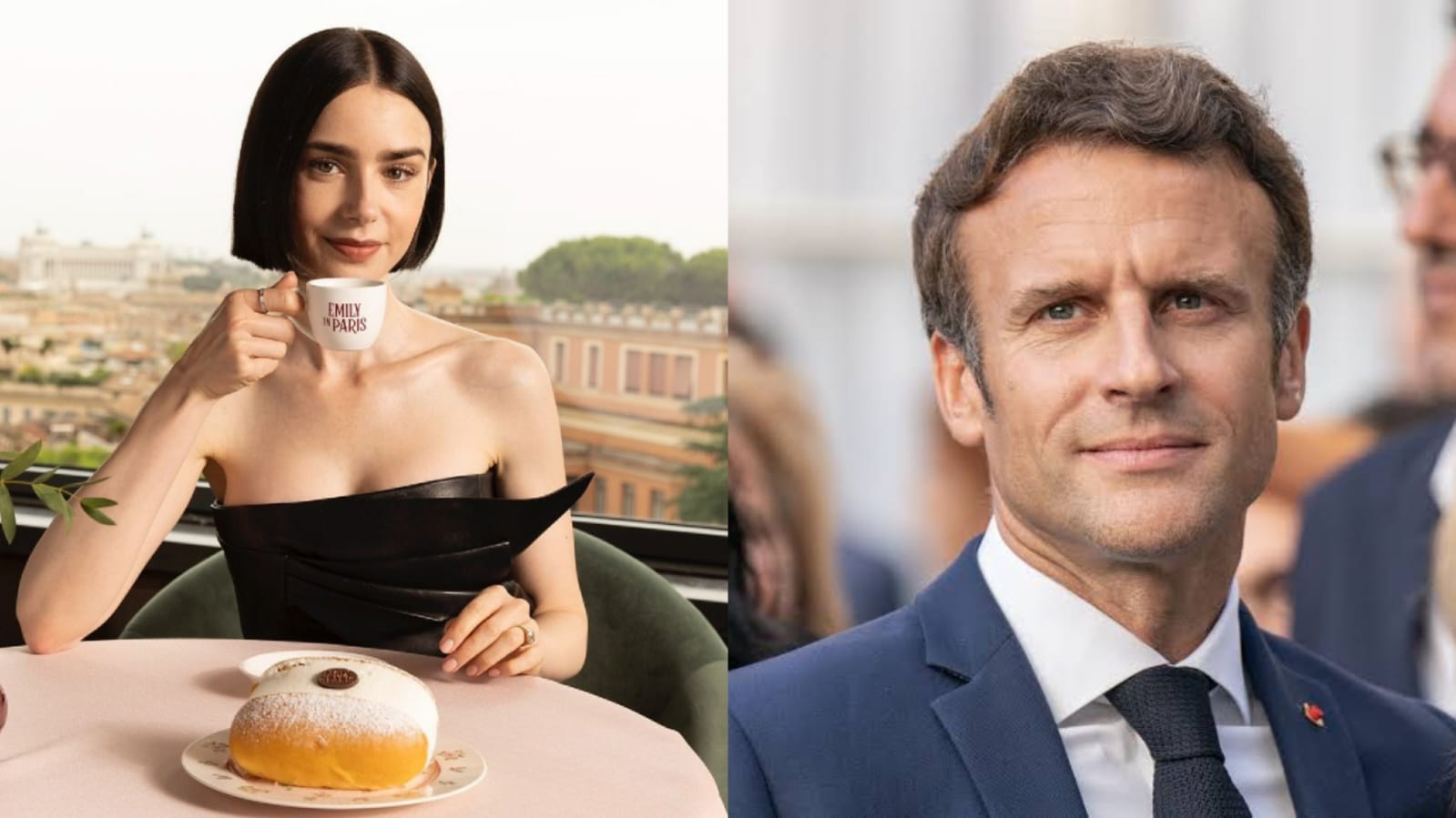 Atriz Lily Collins e o presidente Macron