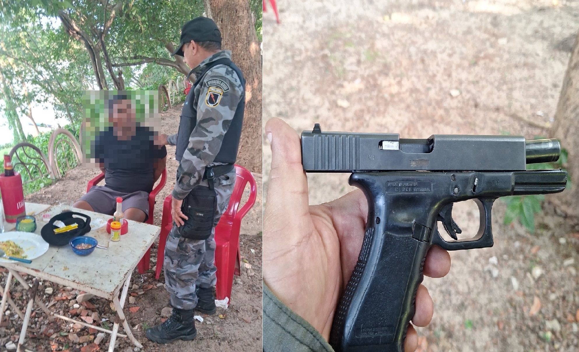 Com o trio os policiais localizaram uma pistola Glock .40 com 29 munições