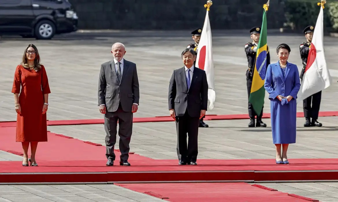 presidente Luiz Inácio Lula da Silva e a primeira-dama Janja da Silva foram recebidos pelo imperador do Japão, Naruhito, e a imperatriz Masako