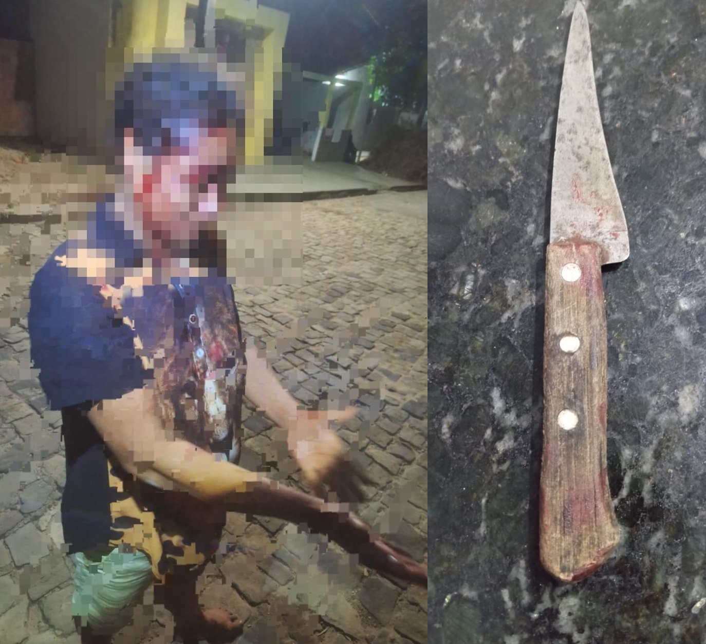 A vítima estava com o rosto coberto de sangue; suspeito usou uma faca para ameaçar a mulher