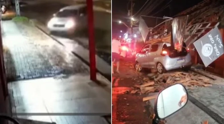 Motorista perde o controle e bate carro em restaurante japonês